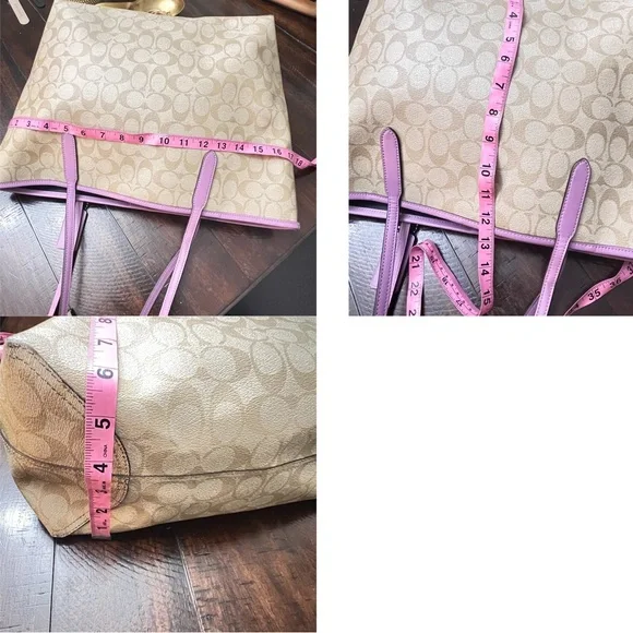 Coach 5696 City Tote In Signature Canvas IN Light Khaki Ice Purple - Picture 5 of 8